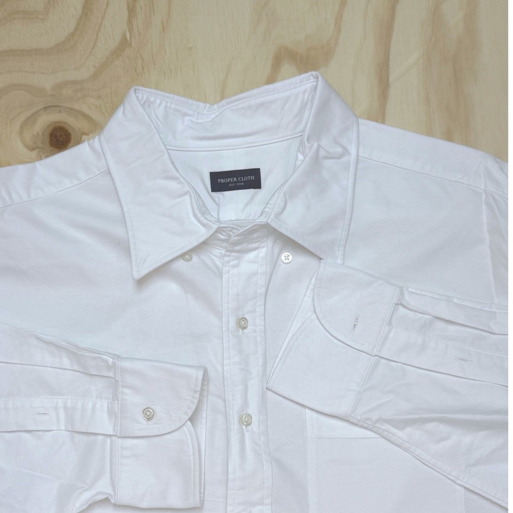 Proper Cloth Mens White Oxford Cloth Button Down Shirt 19.4 x 37